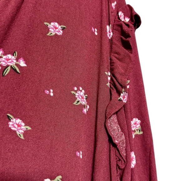 OLD NAVY Burgundy Ditsy Floral Button Front Ruffled Shoulder Midi Length Dress - Picture 3 of 9